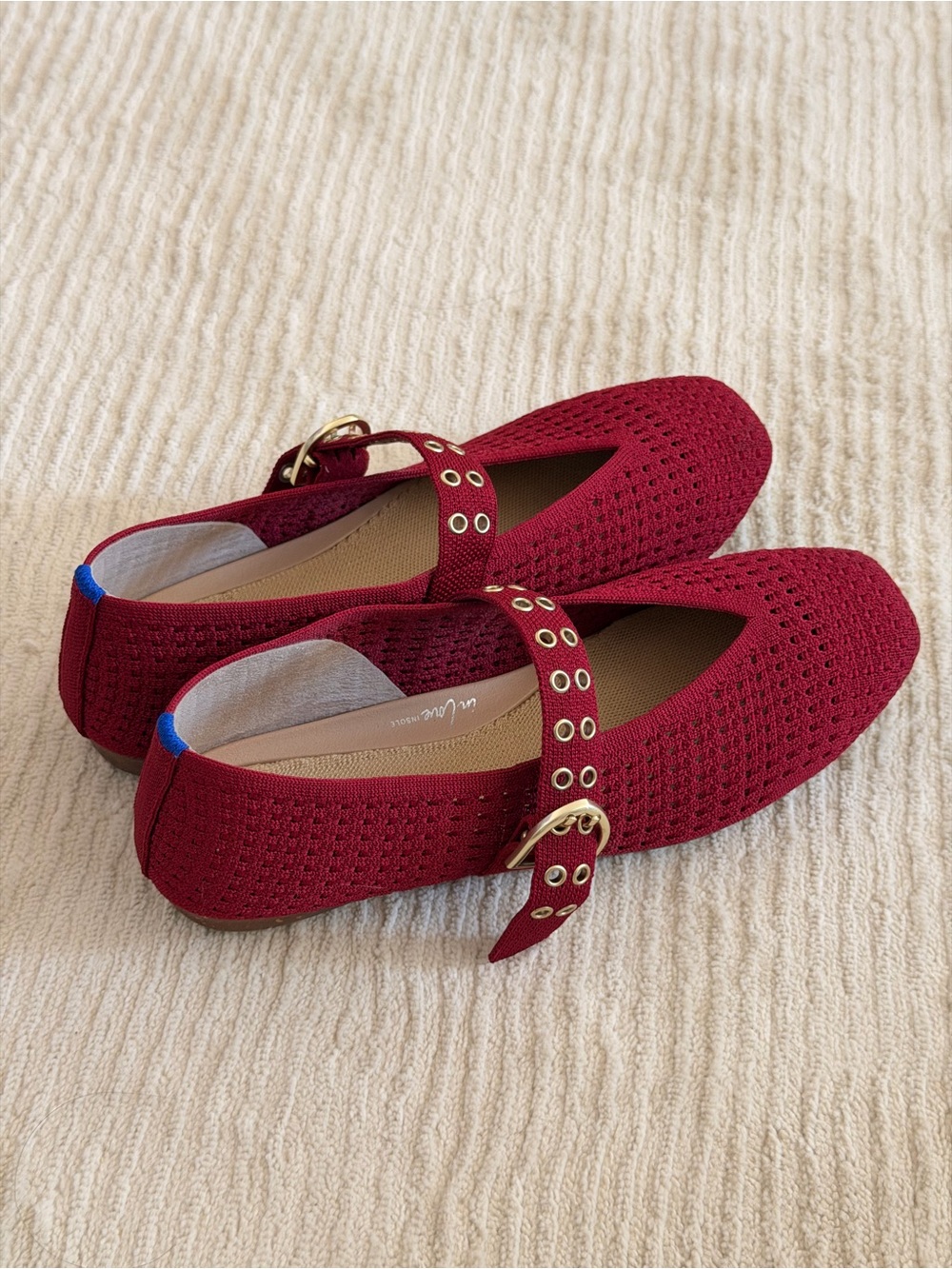 Women's Red Buckle Mary Jane Flats